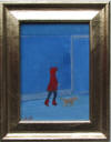 red rain coat and dog