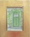 pale green door with roses